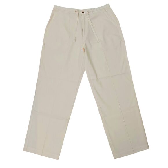 Cubavera Pants Mens Large Beige Linen Blend Straight Leg Travel Beach Casual - Picture 1 of 11